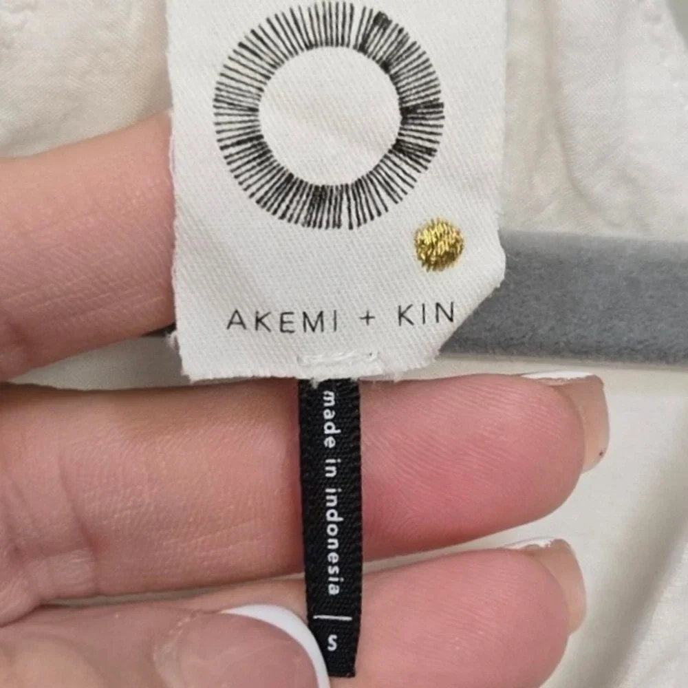 Anthropologie Akemi + Kin Top Small Linen Blend Puff Sleeve Strappy Boho Cottage